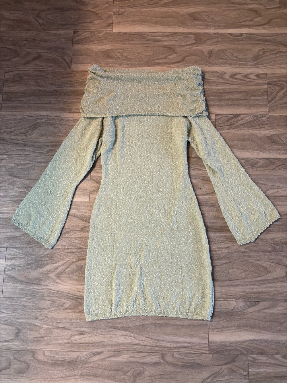 Off-Shoulder Light Green Knit Sweater Dress